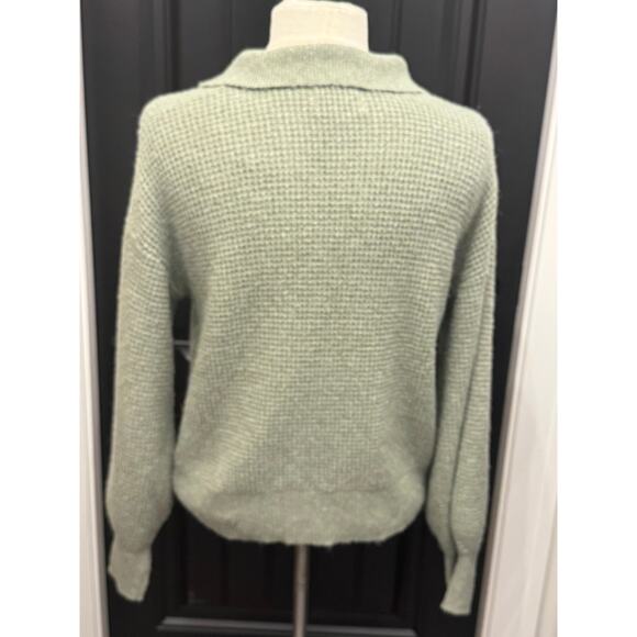 Pink Rose Sage Green Waffle Knit Sweater Top Collar Size Small - Picture 6 of 9
